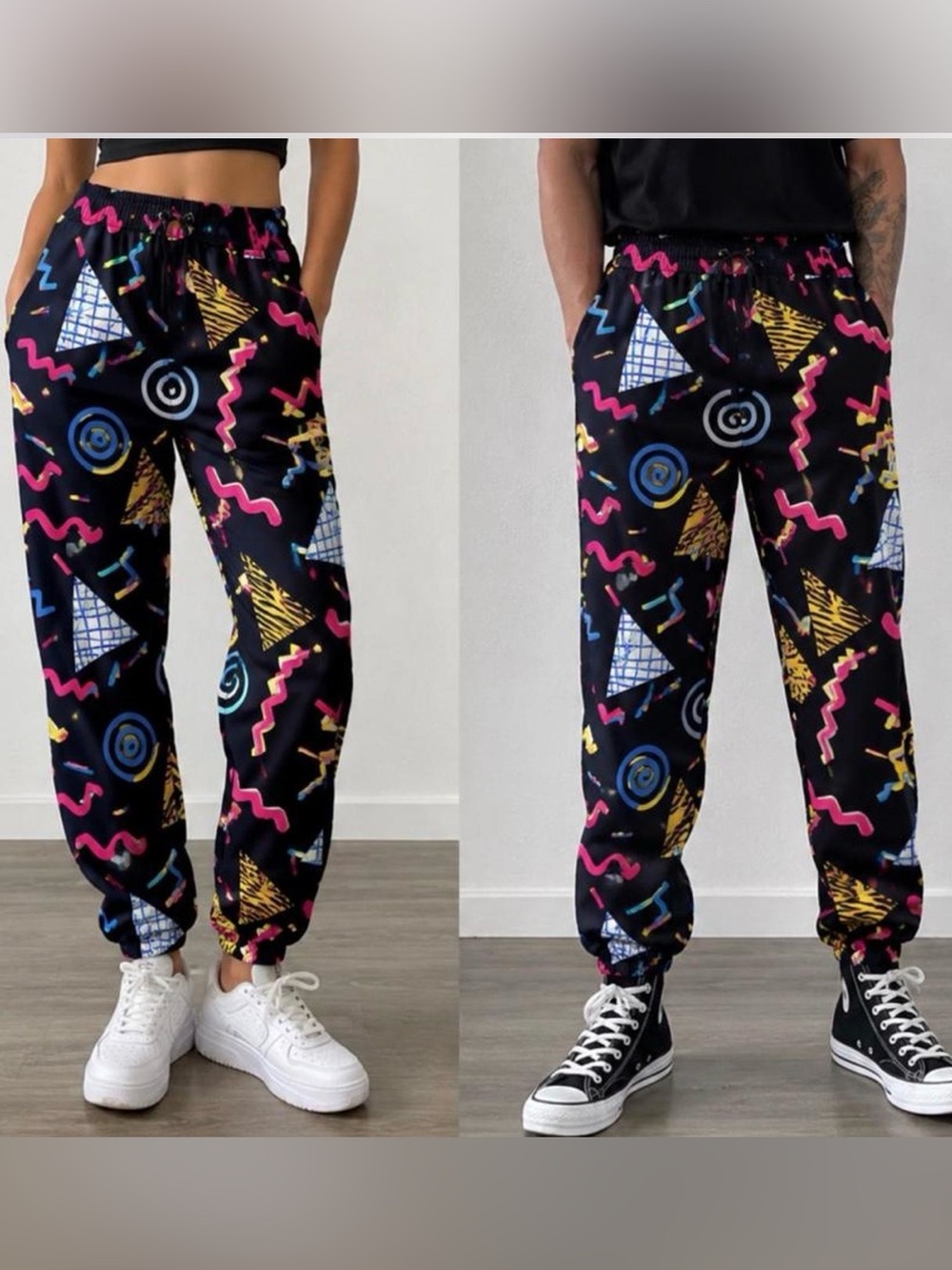 Retro 80s/90s Geometric Drawstring Jogger Pants Unbranded